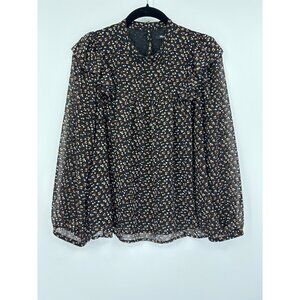 Madewell Ruffle Long Sleeve Blouse Black Brown Size Medium